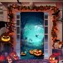 Tatuo Halloween Door Decorations Halloween Front Door Cover Large Fabric Horror Moon Night Dead Tree Scary Cemetery Pumpkins Porch Backdrop Cover Banner for Birthday Party Supplies, 70.87 x 35.43 Inch (Classic)