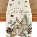 Artoid Mode Xmas Ball Gifts Pine Cone 210 GSM Christmas Table Runner, Seasonal Winter Kitchen Dining Table Decoration for Home Party Decor 13x120 Inch (Beige)