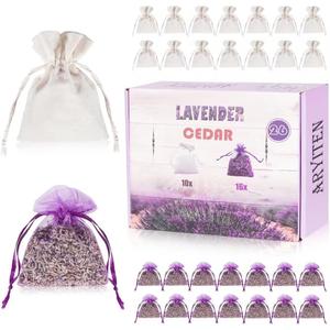 26 Pack Cedar and Lavendar Home Fragrance for Drawers and Closets - Stop Clothes Damage, Cedar Chips and Natural Dried Lavender Sachets Bags