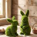 Wesiti 2 Pcs Easter Flocked Moss Bunny Decor Figurines Resin 4.5/5.5 Inches Green Rabbit Decoration Artificial Faux Moss Bunny Rabbit Table Decor for Spring Easter Outdoor Garden Baskets Yard