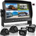 RV Backup Camera System with 7'' Quad Split 1080P Monitor for Truck Trailer Semi Camper Bus & 4 AHD Rear Side View Camera with DVR Record Function IP69 Waterproof Night Vision Avoid Blind Spot DOUXURY