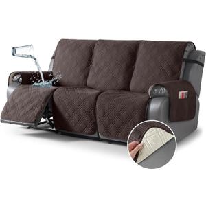 TAOCOCO 100% Waterproof Recliner Sofa Cover Non Slip Couch Cover for 3 Seat Reclining Sofa, Split Reclining Couch Covers 3-Piece with Straps, Washable Sofa Slipcover for Kids Pets(3 Seater, Chocolate)