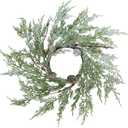 Winlyn 4 Pcs Artificial Snowy Cedar Pine Candle Rings Christmas Candle Holder Rings Wreaths with Pine Cones Red Pip Berries Mini Winter Wreaths 15.7" Wide for Farmhouse Christmas Winter Holiday Dcor