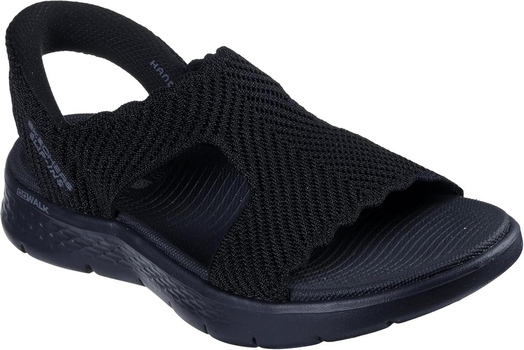 Skechers Women's T-Strap Sandal Flat (10, Black/Black)