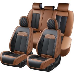 FLORICH Leather Car Seat Covers Full Set, Breathable Waterproof Nappa Leather Seat Covers, Gary Seat Covers, Automotive Interior Cover Universal for Cars SUV Truck Sedan - Coffee