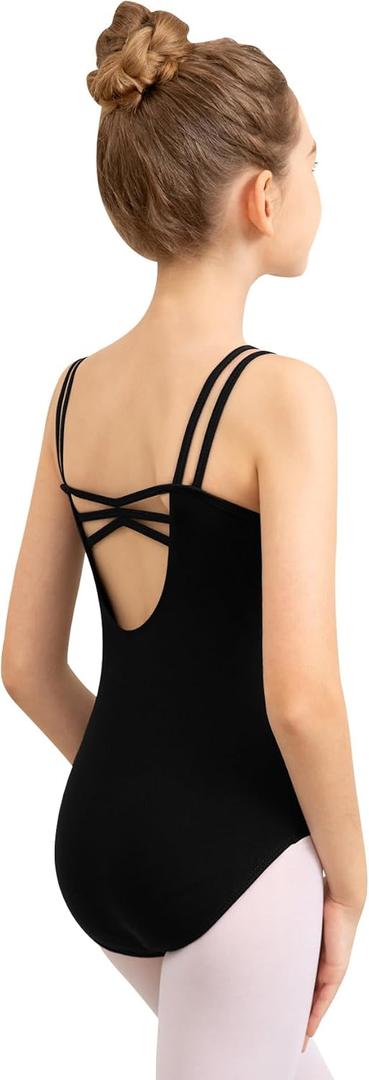 DANSHOW Girls Camisole Dance Leotard for Ballet Dancewear,Pinch V-neck (6-8 Years, Black)