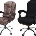 NeColorLife Office Chair Cover with Armrest Covers Stretchable Desk Chair Cover Thick Checked Jacquard High Back Office Seat Cover for Universal Rotating Chair (Large Size,Black)