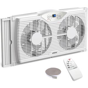 shinic Twin Window Fan with Reversible Airflow, Thermostat Controlled, 3 Speeds & 3 Functions(Exhaust, Intake & Circulate), 23.8" - 37" Expandable Width for Home Kitchen Use, 23.8"W x 4.0"D x 12.2"H
