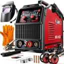 BESTMIG 165S MIG Welder 110V/220V Dual Voltage, 4 in 1 Multi-Process Welding Machine (Gas & Gasless Flux Core/TIG/Stick), Synergic Inverter Welder Machine Portable Wire Welder Kit with Helmet & Gloves