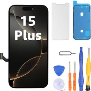 LL TRADER Screen Replacement for iPhone 15 Plus 6.7" FHD with Repair Kits | Waterproof Tape, Screen Protector (Truetone programable)
