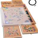 PlayVibe 1000 Piece Rotating Puzzle Board with Drawers and Cover - Sturdy Jigsaw Puzzle Table with 4 Drawers 22 x 30" - Portable Puzzles Boards with Lazy Susan, Wooden, Spinning Puzzles Accessories (1000 pcs - Rotating)