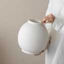 Minimalist White Ceramic Farmhouse Vase, Rustic Design for Home and Living Room Decor, Table, Bathroom, Holiday & Weddings (Ball-White)