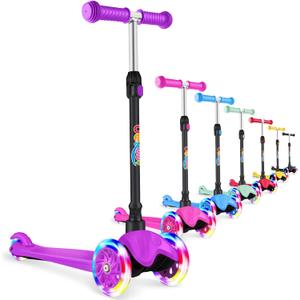 BELEEV A1 Scooter for Kids Ages 2-6, 3 Wheel Kick Scooter for Toddlers Girls Boys, Light up Wheels, Adjustable Height, Lean to Steer, Non-Slip Deck, Lightweight Push Scooter for Children (Purple)