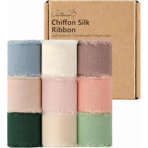 9 Colors Chiffon Ribbon 1'' x 27 Yds Handmade Fringe Chiffon Silk Ribbon for Gift Wrapping Wedding Invitations Bridal Bouquets Crafts Home Decor