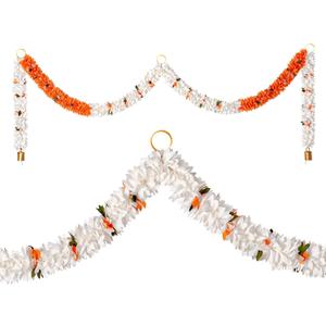 Toran Bandanwaar Artificial Flower Garland for Wall Door Hanging Home Temple Festival Wedding Function Party Decoration Dcor and Gifting (White and Orange)