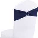 Peomeise 100pcs Navy Spandex Chair Sashes with Buckle Slider for Wedding, Party Decoration