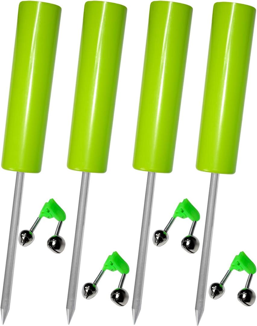 Fishing Rod Holder, 4 Pack Fishing Pole Holders Ground, Rod Holders for Bank Fishing, Beach Support Stand Reinforced PVC, 4 Free Alarm Bells