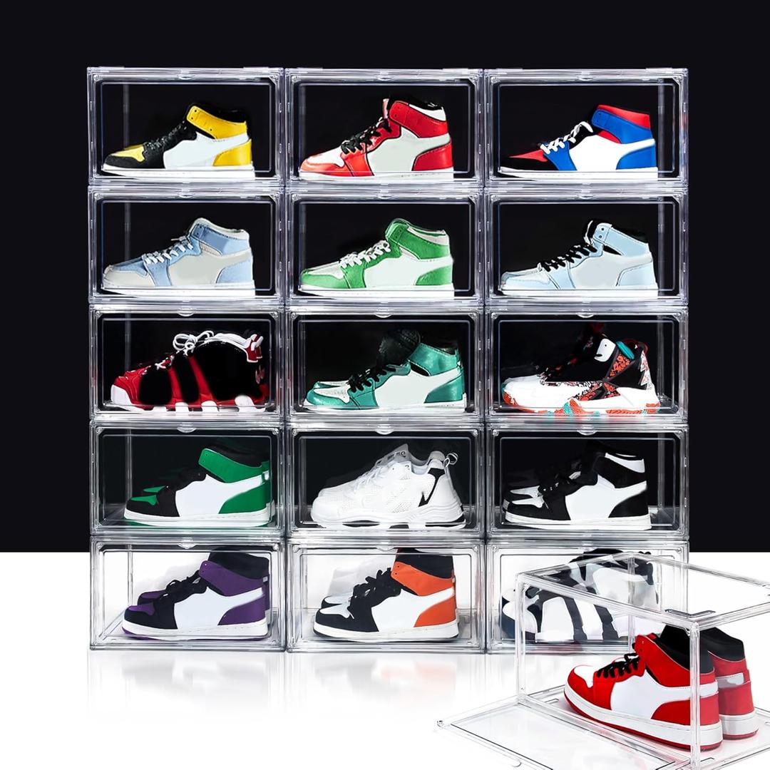 12 Pack Shoe Boxes,Acrylic Shoe Display Box,Stackable clear shoe box,Clear Plastic Stackable Sneaker Box,Shoe Containers,Shoe Case,Sneaker Storage,Fits Up to Size 14