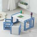 Montessori Wooden Kids Play Table Set, Toddler Table Set or Preschool Learning Table or Chair, Weaning Table, Kids Play Table (Blue and White Color Set 1 Table and 2 Chair)