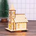 NUOBESTY Christmas Scene House Light Up Mini Wood Houses Village Collections Luminous Figurines Tabletop Ornaments for Xmas Decoration