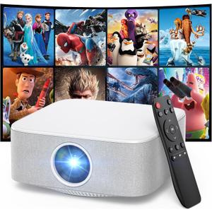 Portable Mini Projector with Electric Focus, NICPOW Full HD 1080P Projector, Bluetooth Movie Projector with Auto Keystone, Two-Way Bluetooth, Ideal for Indoor Outdoor Use, White