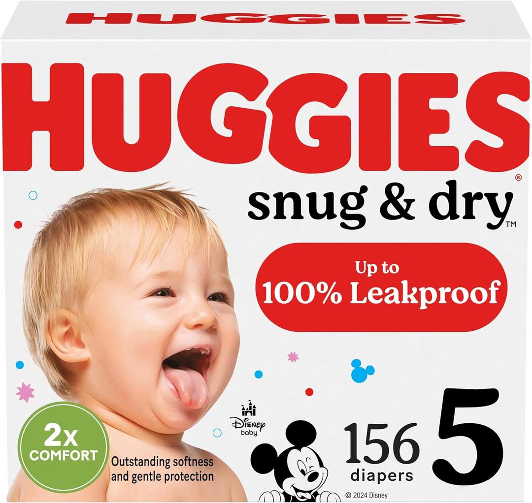 Huggies Size 5 Diapers, Snug & Dry Baby Diapers, Size 5 (27+ lbs), 156 Count (2 Packs of 78), Packaging May Vary