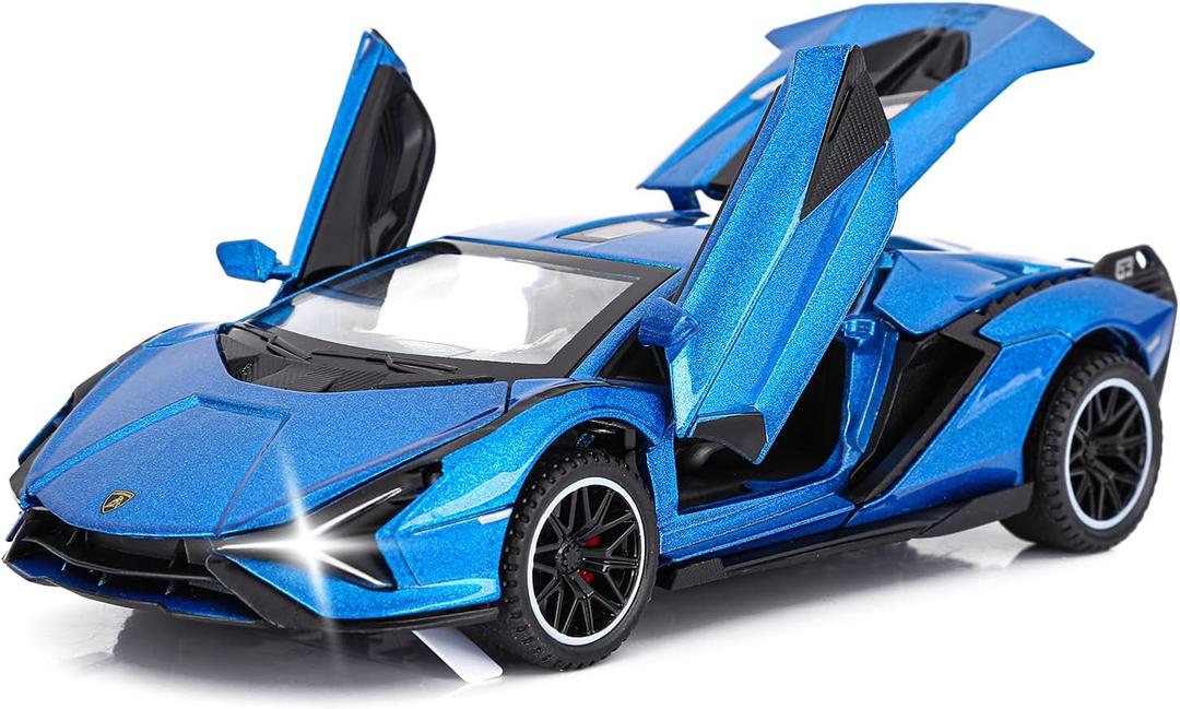SASBSC Lambo Toy Cars Sian Fkp37 Diecast Metal Model Car with Light and Sound Pull Back Car Toys for Boys Age 3 + Year Old (Blue)