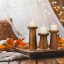Pillar Candle Holders Set of 3 Wooden Candle Holders Decorative Wood Candlestick Holders for Living Room, Table Centerpiece for Wedding, Christmas, Party, Home - 6", 8", 10"