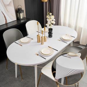 Fitted White Oval Tablecloth with Elastic 48x68 Inch Outdoor Table Cover Spandex Stretchy Solid Color Fabric Dining Table Cloth for Party Wrinkle Free Non Slip