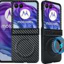 for Motorola Razr Plus 2024 Case with Leather Hinge Protection, Compatible with MagSafe, Built-in Strong Magnetic Ring, Leather+PC Bumper Protective Phone Cover for Moto Razr+ 2024 Black