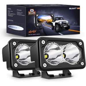 Nilight 2PCS 3Inch Motorcycle Led Pods 1300LM Built-in EMC Driving Light Super Spotlight Offroad Fog Auxiliary Lamp for Motorbike SUV ATV Truck Boat Tractor Forklift (White)