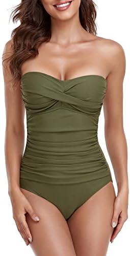 RELLECIGA Women's Tummy Control One Piece Swimsuit Bandeau Strapless Bathing Suits, M RELLECIGA Women's Tummy Control One Piece Swimsuit Bandeau Strapless Bathing Suits, M