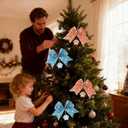 12Pcs Christmas Tree Topper,5.9 * 5.9inch Blue Orange Bow Christmas Ornament Tree Decoration,Santa hat Tree Topper Bow Decorations,Party Tree Topper Festive Window Decorations