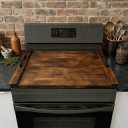 Noodle Board Stove Cover, 30 x 22 Inch Wooden Stove Top Cover with Handles, Pine Wood Stovetop Cover with Cross-Grain Dovetail Design for Extra Counter Space, Brown