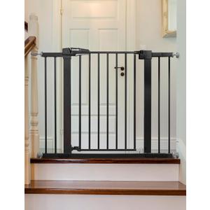 Babelio Baby Gate, 29-43" Auto-Close Easy Install Pet Gate, PressGuard P7 Extra Wide Walk Thru Child Safety Gate, 30" Tall Pressure-Mounted Metal Dog Gate for Doorways & Stairs, Black