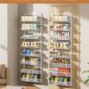POKIPO Over the Door Pantry Organizer 8-Tier, Large Metal Door Spice Rack with Adjustable Basket, 2 in 1 Wall Mount or Hanging Heavy-Duty Pantry Door Storage Shelf for Kitchen and Bathroom, White
