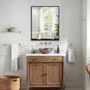 Bathroom Mirror with Shelf, Black Rectangle Wall Mirror Metal Frame, Hanging Horizontal or Vertical (24'' X 20'')