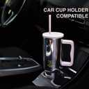 Stainless Steel 40 Oz Tumbler with Handle and Straw | Vacuum Insulated | Silicone Lid | Water Bottle Travel Mug | Gifts for Women Men Him Her | Electrolyte Series | Silver Metallic