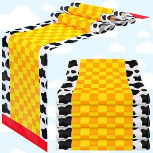 6 Pcs Cartoon Story Table Runner Cartoon Story Birthday Party Supplies Cow Pattern Printed Check Table Decor Tablecloth Party Supplies,13 x 72 in