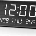 JALL Digital Alarm Clock, with Wooden Electronic LED Time Display, 3 Alarm Settings, Weekday/Weekend Mode, Temperature Detect, Wood Made Electric Clocks for Office, Bedroom, Bedside (Black)