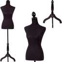 FDW Manikin 60”-67”Height Adjustable Female Dress Model Display Torso Body Tripod Stand Clothing Forms (Black)