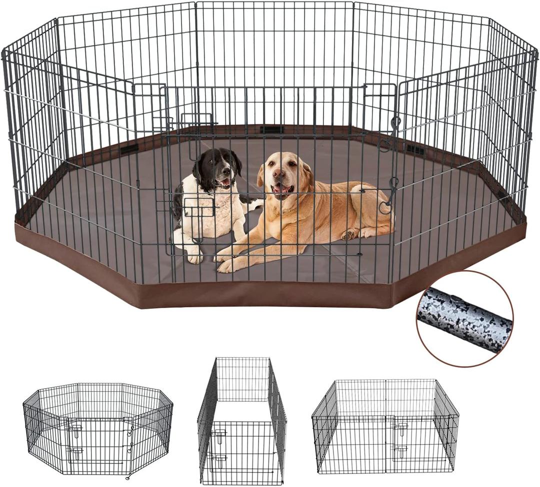NEZUC Foldable Metal Dog Exercise Playpen Gate Fence Dog Crate 8 Panels 24 Inch Height Puppy Kennels with Bottom Pad for Animals Outdoor Indoor (with Bottom pad, 8 Panels 24" H)