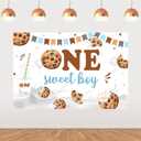 Sursurprise Cookie 1st Birthday Decorations, 5 * 3 ft One Sweet Boy Backdrop Banner Photography Background Photo Studio, Cookie and Milk Party Supplies