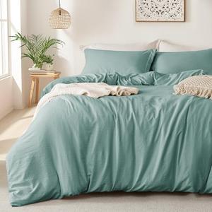 MILDLY Super Soft Duvet Cover - 100% Washed Microfiber Grayish Teal Comforter Cover Set 3 Pieces with Zipper Closure & Corner Ties (No Comforter)
