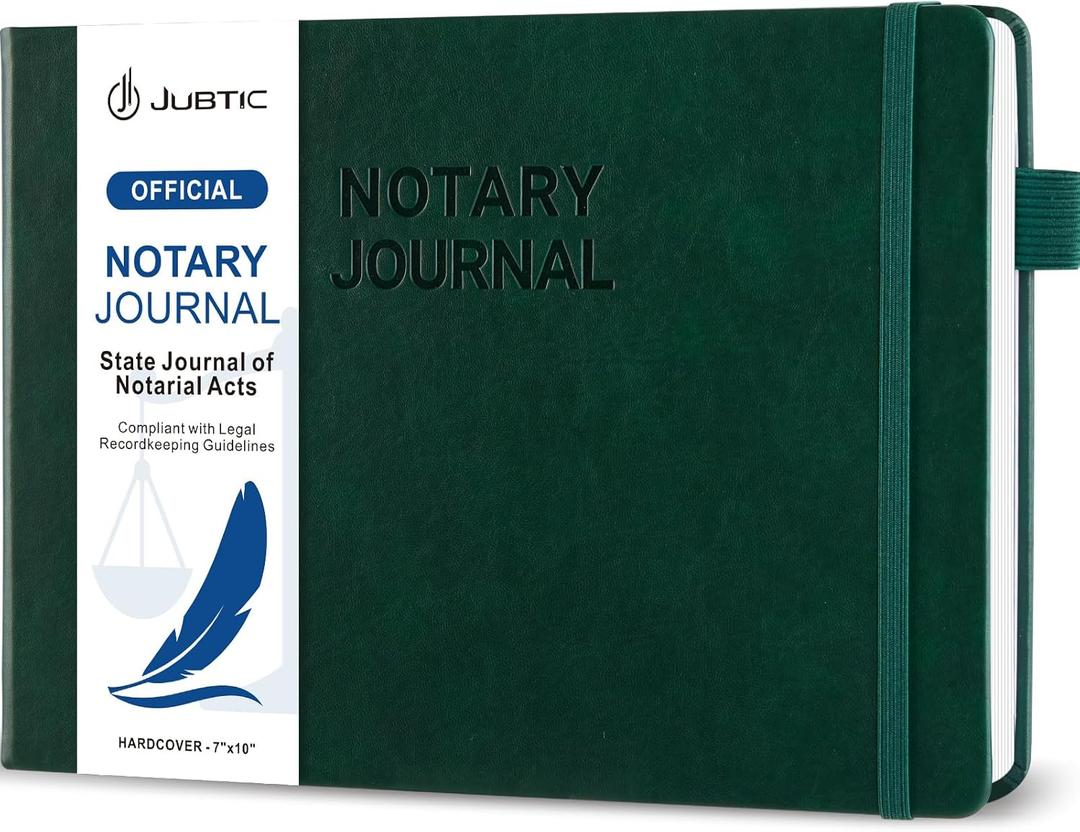 JUBTIC Notary Journal Log Book - Notary Public Journal of Notarial Acts - Notary Supplies with Privacy Guard Horizontal, 378 Record Entries, 128 Numbered Pages, Hardcover, 10x7 (Dark Green)