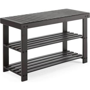 DUMOS Wooden Shoe Rack Bench with Storage, 3-Tier Bamboo Entryway Benches, Shoe Rack Holds Up to 286 lb Storage Organizer, 11.3 x 27.6 x 17.8 Inches, Suitable for Bedroom Living Room Balcony, Brown