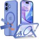TORRAS Magnetic 360° Spin Stand Case for iPhone 16 Case, [Full Camera Protection][Fit for MagSafe][16FT Mil-Grade Drop Protection] Slim Blue Case for iPhone 16 Phone Case (6.1"), Translucent Blue