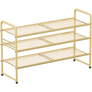 SUFAUY Shoe Rack for Closet, 33 inch Metal Shoe Shelf Heavy Duty, 3 Tier Mesh for Shoes, Gold
