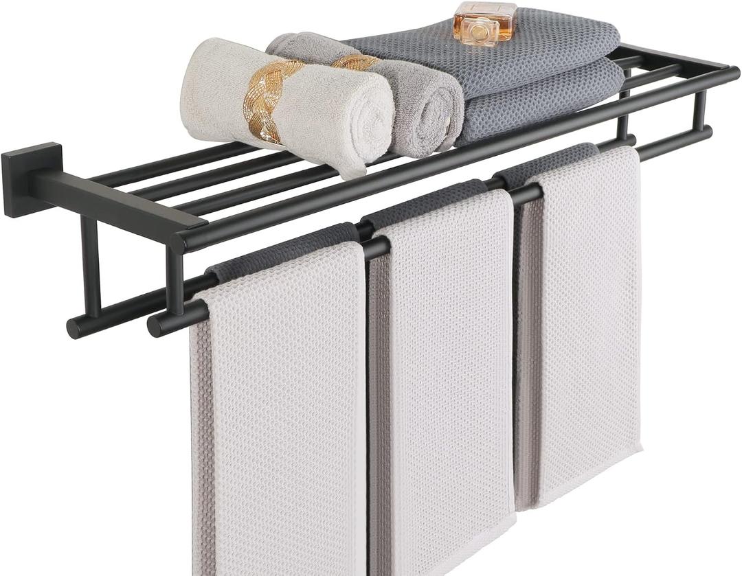 Alise Towel Rack for Bathroom Wall Mount,Double Towel Bars with Shelf,SUS304 Stainless Steel Towel Holder for Bathroom,Matte Black Towel Hanger for Bathroom,32 Inch