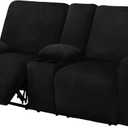 ULTICOR Reclining Love Seat with Middle Console Slipcover, 8-Piece Velvet Stretch Loveseat Reclining Sofa Covers, Thick, Soft, Washable (Black)